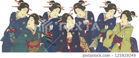 Ukiyo-e illustrations: portraits of beautiful women Ukiyo-e illustrations: portraits of beautiful women 125929249