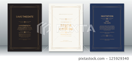 Modern Elegant Wedding Invitation Templates with Thin Gold Frames 125929340
