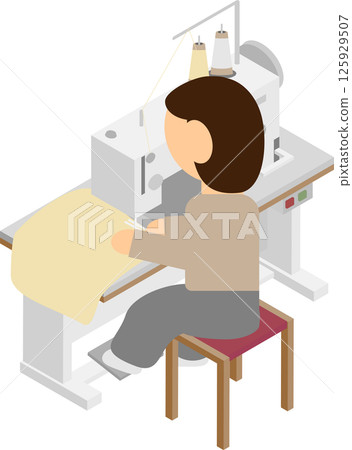 操作工業縫紉機的人的等距影像 125929507