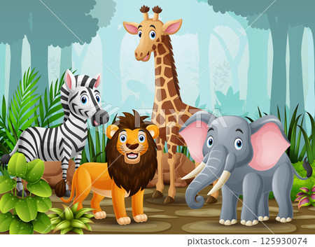 Cute animal cartoon in the jungle 125930074