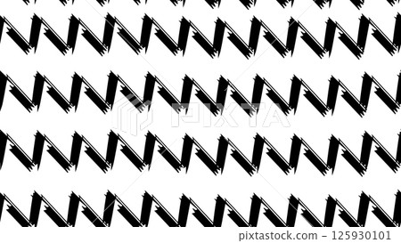 Zigzag grunge black pattern, zigzag seamless pattern drawn with ink, various hand drawn zigzags, wavy fabric texture, childish drawing bold strokes, geometric ornament drawn with dry brush 125930101