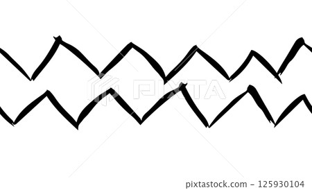 Background with curved lines drawn by a child, seamless background with black zigzag drawn with ink, seamless pattern with broken line drawn with dry brush on white background 125930104