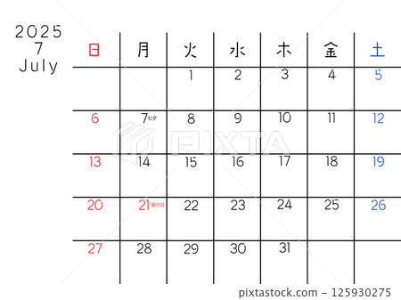 2025年7月曆簡單 125930275