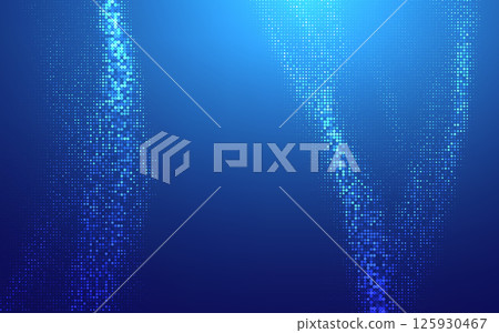 Finance background blue. Vector tech finance halftone technology background. Abstract digital wave background with glowing blue dots forming a futuristic pattern on a dark blue gradient backdrop. 125930467