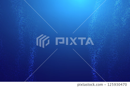 Finance background blue. Vector tech finance halftone technology background. Abstract digital wave background with glowing blue dots forming a futuristic pattern on a dark blue gradient backdrop. 125930470