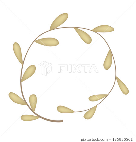 Golden plant twig in a wreath shape. Ring logo, doodle simple plant round frame. Vector isolated illustration. Golden plant twig in a wreath shape. Ring logo, doodle simple plant round frame. Vector isolated illustration. 125930561