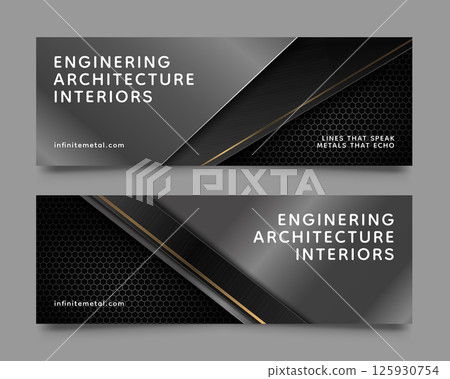 Realistic Metal Texture Horizontal Banner Set 125930754