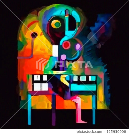 kandinski picasso mix style abstract oil painting of keyboard player 125930906