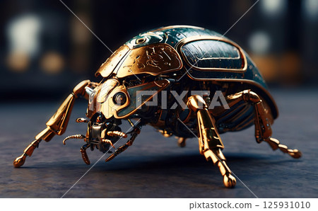 A robot bug with gold and silver parts 125931010
