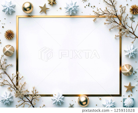 A gold frame with white background and a white border 125931028