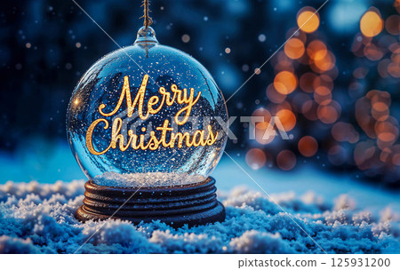 Merry Christmas is written on a glass ornament 125931200