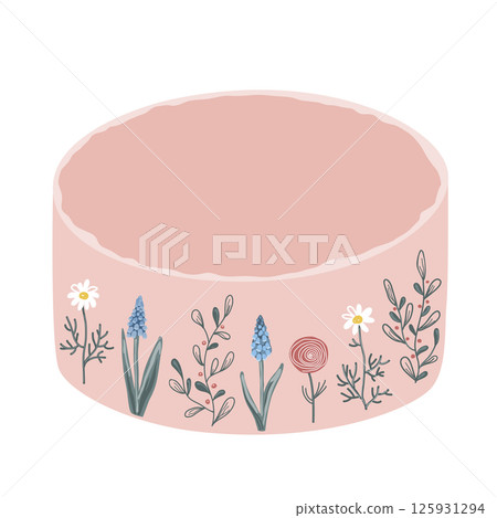 Cute simple sweet bento cake with spring flowers. Isolated vector illustration 125931294