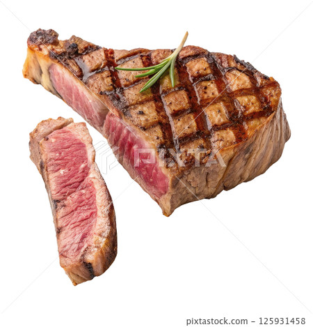 Juicy Grilled T Bone Steak with Seared Grill Marks 125931458