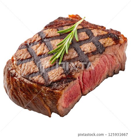 Grilled ribeye steak with a crispy sear and juicy center 125931667