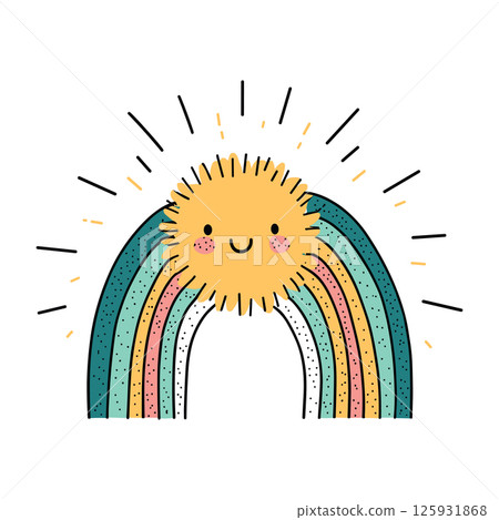 cute smiling childlike rainbow and sun isolated vector illustration 125931868