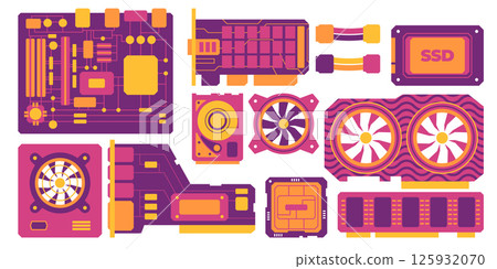 PC component parts computer elements icon set collection illustration flat 125932070