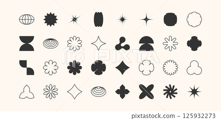 Postmodern geometric abstract shapes, Retro design symbols in Y2K. vector shapes, trendy retro design symbols in Y2K style. Geometric shapes set. 125932273