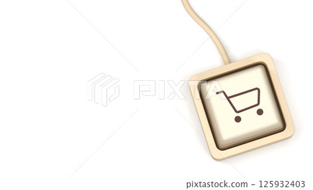 Online shopping or consumerism, shopaholic concept. Shopping cart on keyboard button. 3d rendering Online shopping or consumerism, shopaholic concept. Shopping cart on keyboard button. 3d rendering 125932403