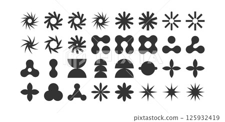 Postmodern geometric abstract shapes, Retro design symbols in Y2K. Brutalist vector shapes, trendy retro design symbols in Y2K style. Geometric shapes set. 125932419