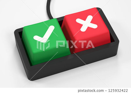 Choice concept. Keyboard with two keys - right and left arrow. Choosing the direction or making decision concept. Cartoon style. 3d rendering. 125932422