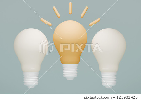 Among rows of light bulbs, one glows uniquely, expressing the idea and career concept of being outstanding. 125932423