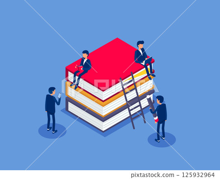 Book library concept banner with characters.  Flat isometric vector illustration 125932964