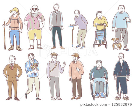 Various senior men, elderly men, men, elderly, middle-aged men, 125932979