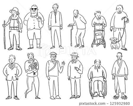 各種高級男士,老年男士,男士,老年人,中年男士,線條畫 125932980