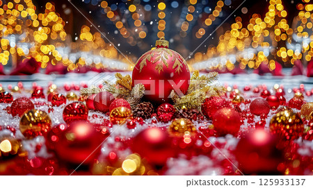 table is elegantly set for celebrating Christmas or New Year. 125933137