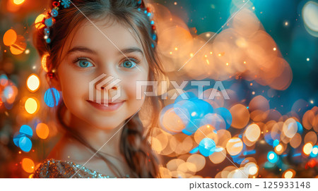 Small Happy multigeneration family enjoying Christmas eve at home. 125933148