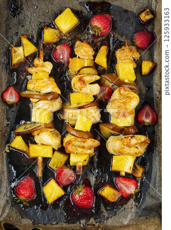 Skewers with chicken breast, shish kebab. 125933163