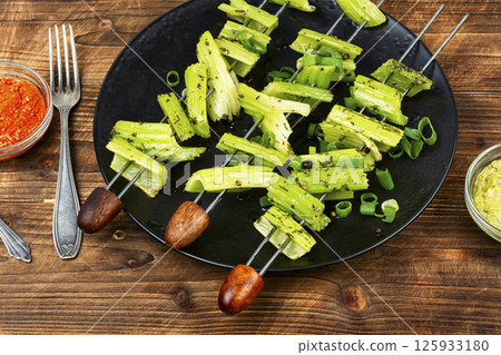 Vegan shashlik, celery stalks. 125933180
