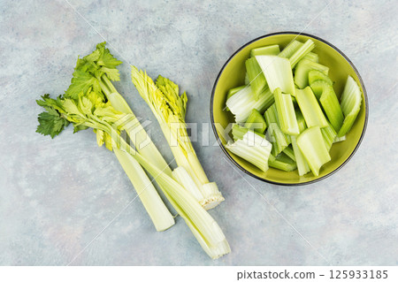 A fresh crisp celery stalk. 125933185