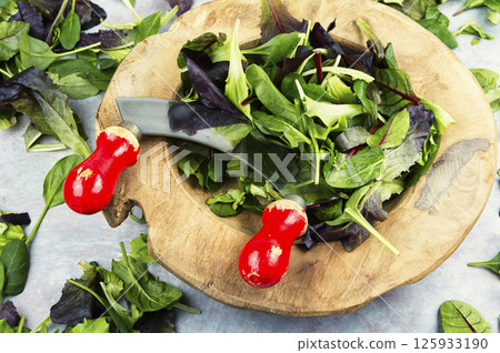 Mix of fresh organic juicy salad greens. 125933190