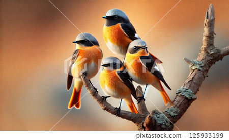 Daurian redstart on a tree branch 125933199