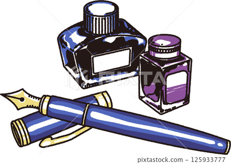 鋼筆和墨水瓶插圖 125933777