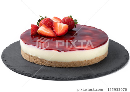 cheesecake with strawberries isolated on white background cheesecake with strawberries isolated on white background 125933976