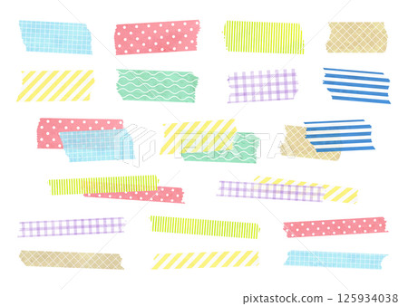 Watercolor cute pattern masking tape illustration set 125934038