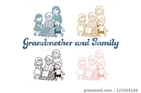 坐在輪椅上的祖母和她的家人的插圖 125934189