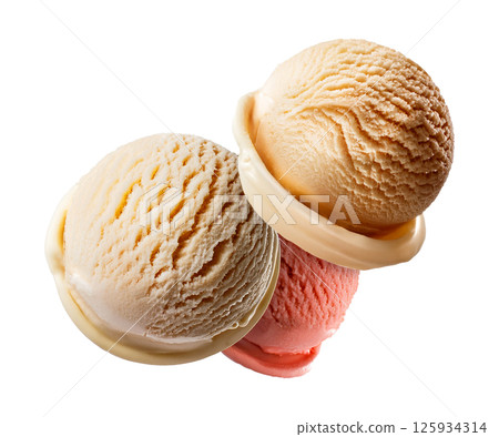 Three Individual Scoops of Stacked Ice Cream 125934314