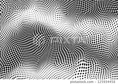 Black halftone dots creating a wavy, textured pattern Black halftone dots creating a wavy, textured pattern 125934458