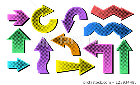 Collection of colorful halftone patterned arrows Collection of colorful halftone patterned arrows 125934485