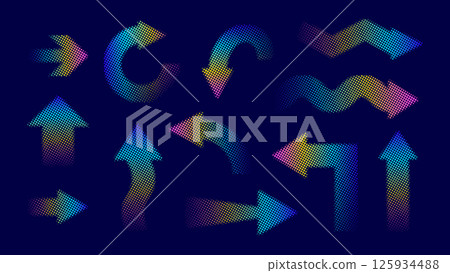 Colorful gradient halftone arrows on a dark blue background Colorful gradient halftone arrows on a dark blue background 125934488