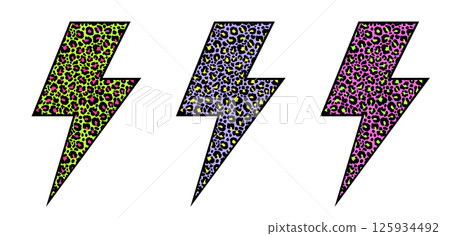 Set of lightning bolt shapes with different leopard print patterns Set of lightning bolt shapes with different leopard print patterns 125934492