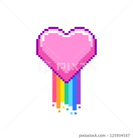 Pink pixel art heart with rainbow representing love. Pink pixel art heart with rainbow representing love. 125934587