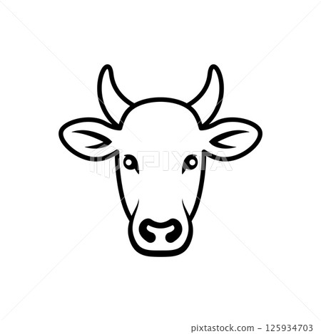 Cow's head icon. Cow's head with horns and ears. Cow's head icon. Cow's head with horns and ears. 125934703