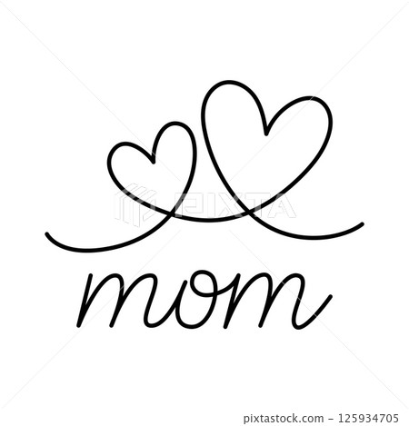 Continuous line art forms two connected hearts, symbolizing love for mom. Continuous line art forms two connected hearts, symbolizing love for mom. 125934705