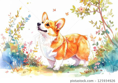 柯基犬和鮮花 柯基犬和鮮花 125934926