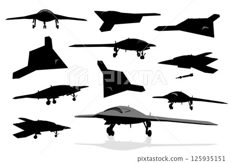 Drone vector silhouettes collection. Weapons Drone vector silhouettes collection. Weapons 125935151