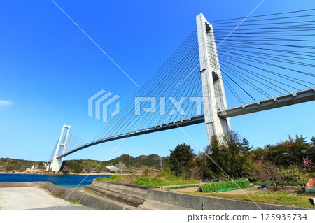 【愛媛郡】春日晴空下的生名橋（夢島街） 125935734